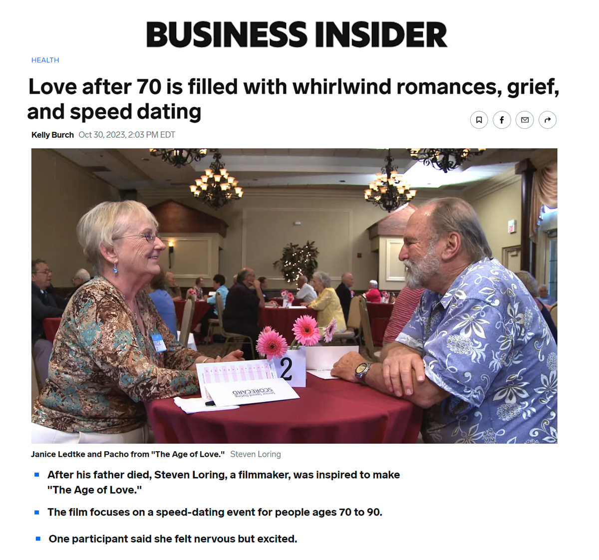 Love after 70 is filled with whirlwind romances, grief, and speed dating